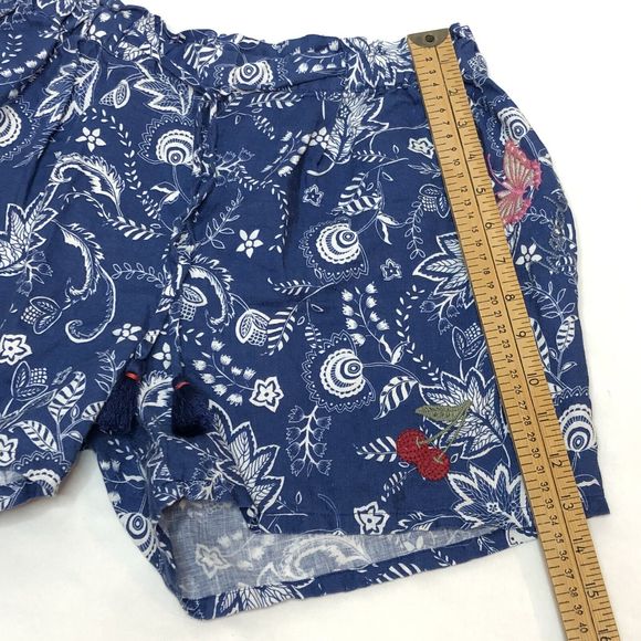 Johnny Was Workshop Linen Embroidered Paperbag Shorts XS Blue Walking Boho W8072 - Picture 4 of 11